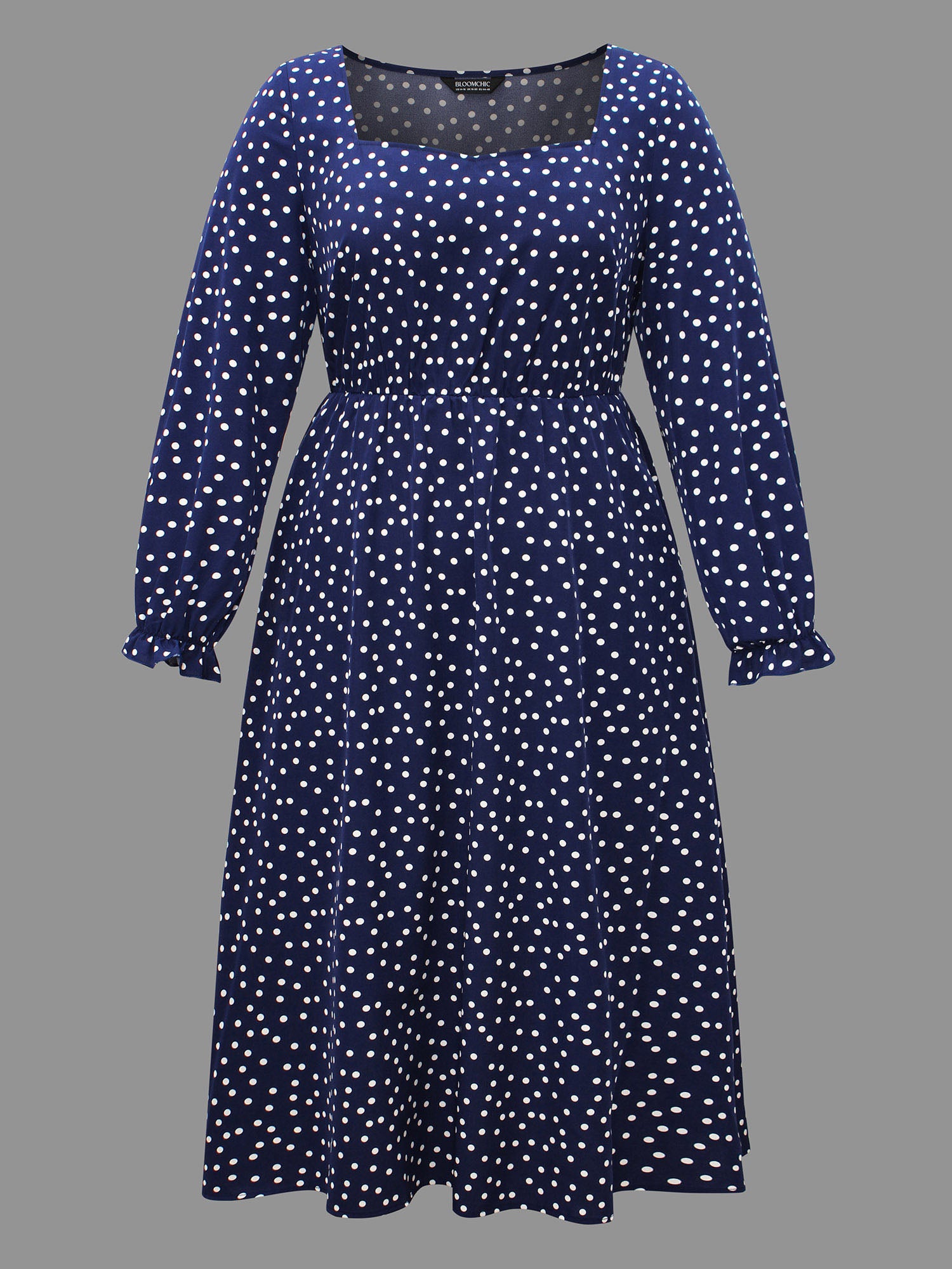 Polka Dot Heart Neckline Midi Dress