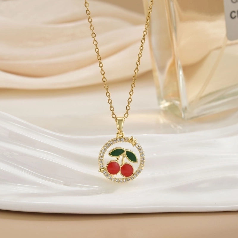 Minimalist Cherry Titanium Steel Plating Pendant Necklace