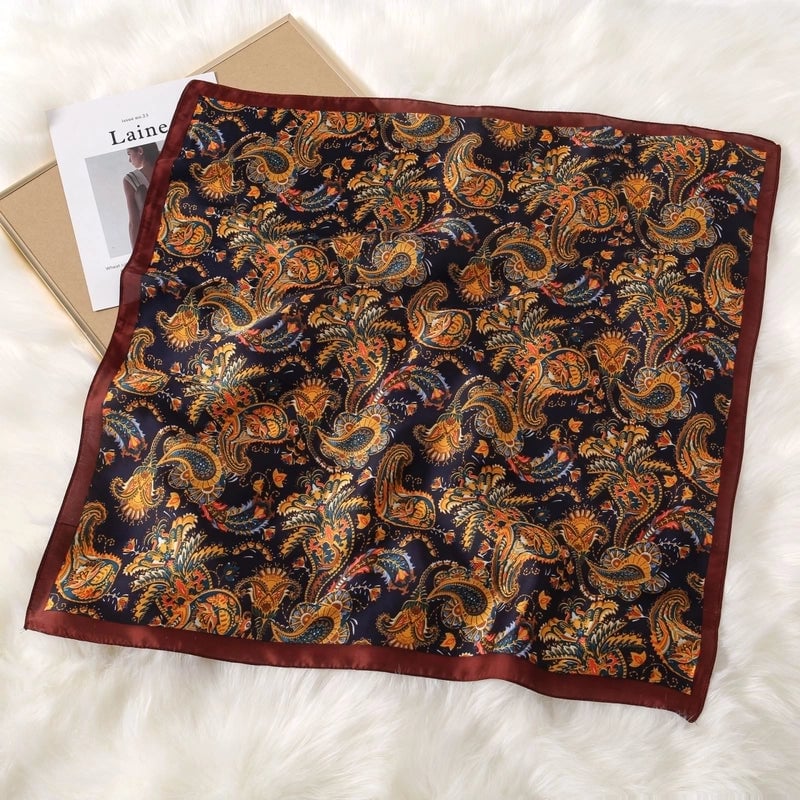Women's Elegant Color Block Flower Satin Silk Scarf Kerchief
