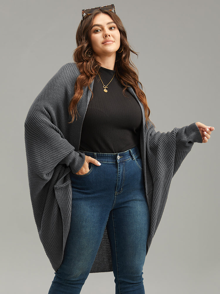 Solid Dolman Sleeve Arc Hem Cardigan