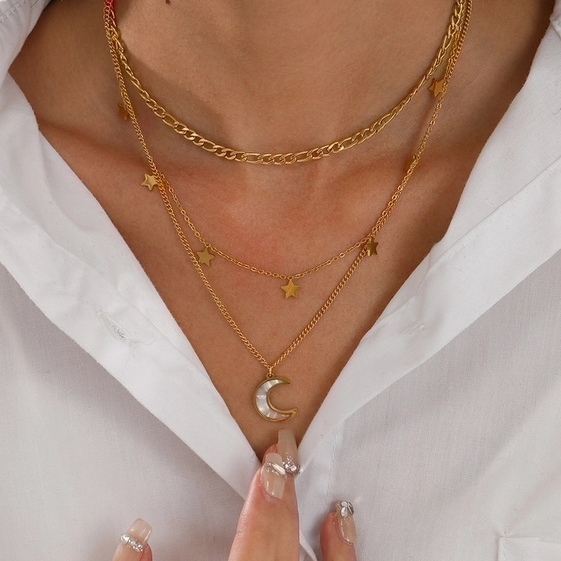 Fashion Star Moon 304 Stainless Steel Plating Stainless Steel Necklaces