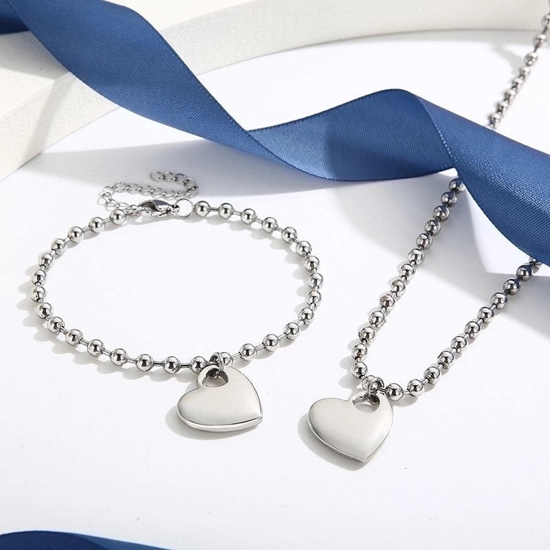 Sweet Heart Shape Stainless Steel 18K Gold Plated Beaded Bracelets Necklace