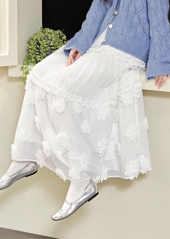 Brief White Ruffled Patchwork Elastic Waist Maxi Skirt