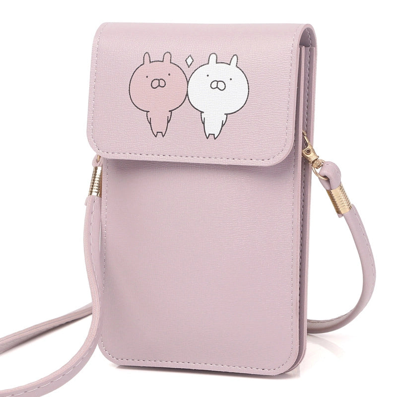 Women's Pu Leather Cartoon Cute Sweet Square Buckle Phone Wallets