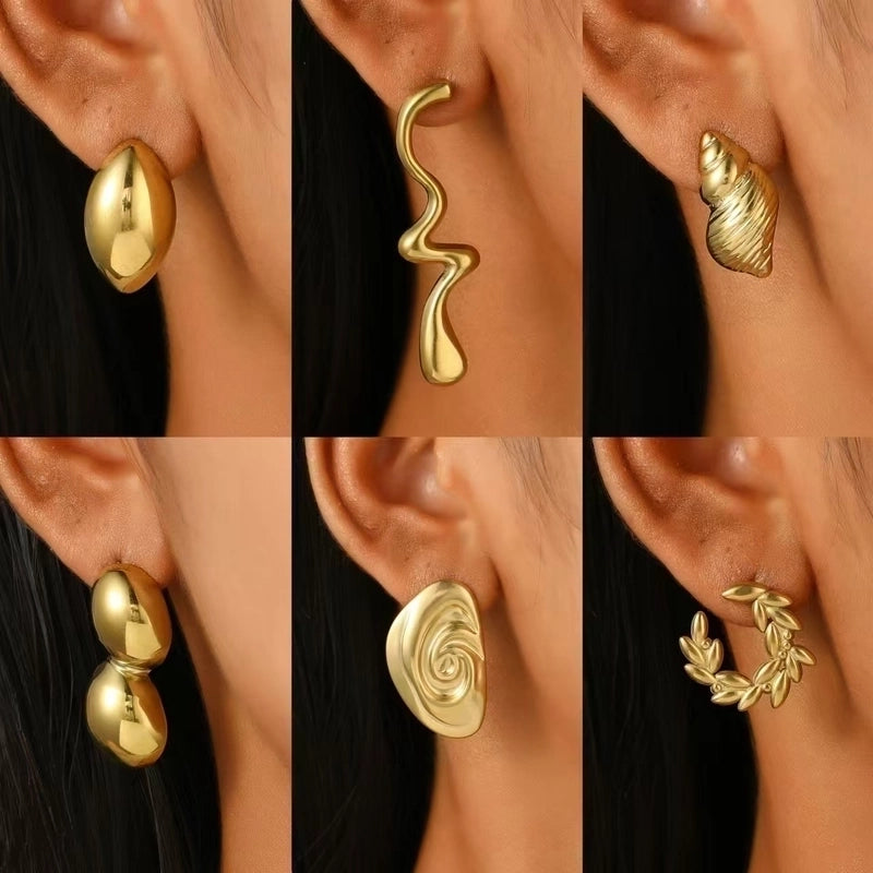 1 Pair Retro Minimalist Commute Geometric 304 Stainless Steel 18K Gold Plated Ear Studs
