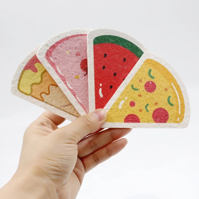 Cartoon Printing Compressed Wood Pulp Sponge Bowl Washing Kitchen Bowl Washing Sponge Brush Bowl Sponge Block Wood Pulp Cotton Heart-shaped