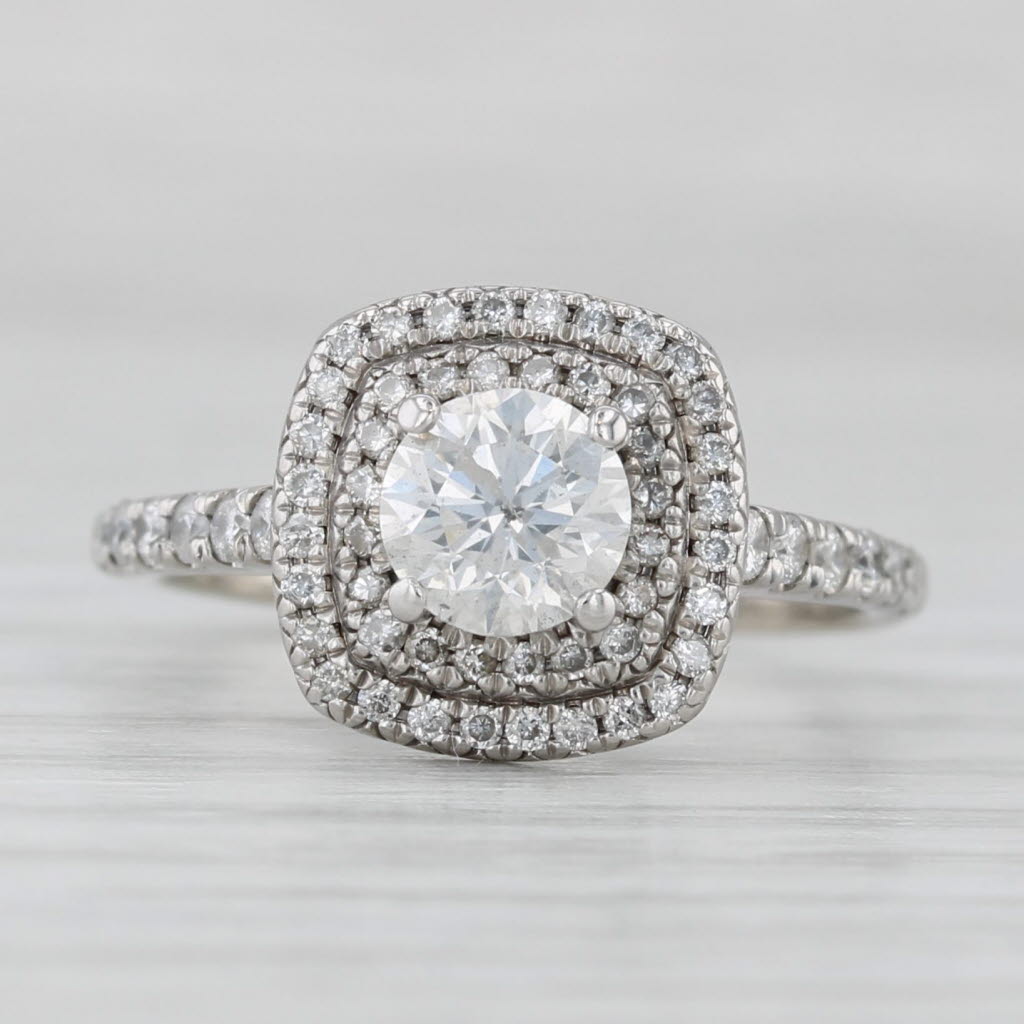 1.06ctw Round Diamond Halo Engagement Ring 14k White Gold Size 5.75