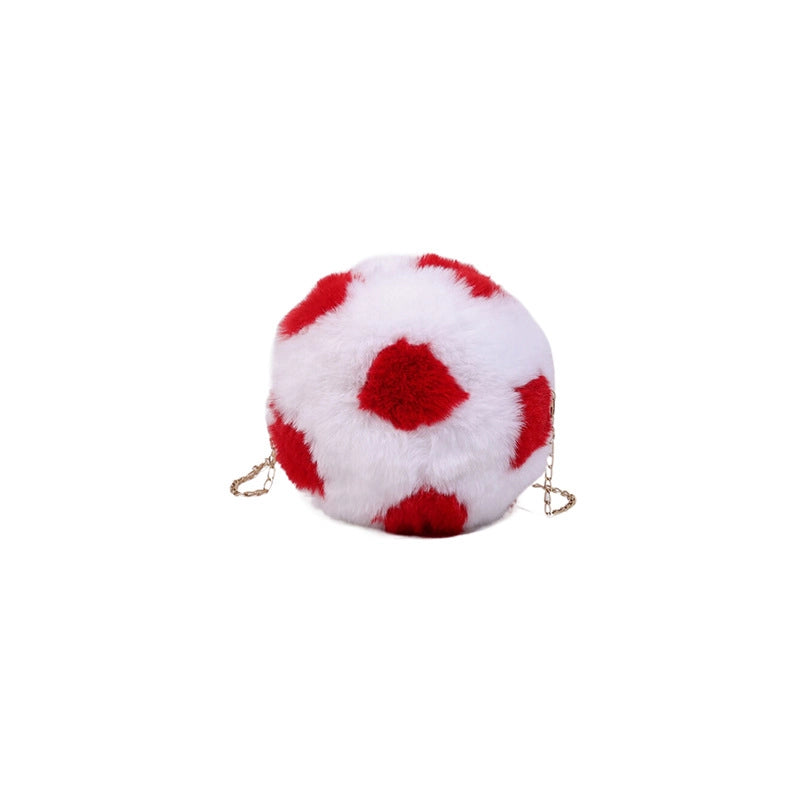 Women's Small Plush Football Streetwear Sewing Thread Round Zipper Crossbody Bag