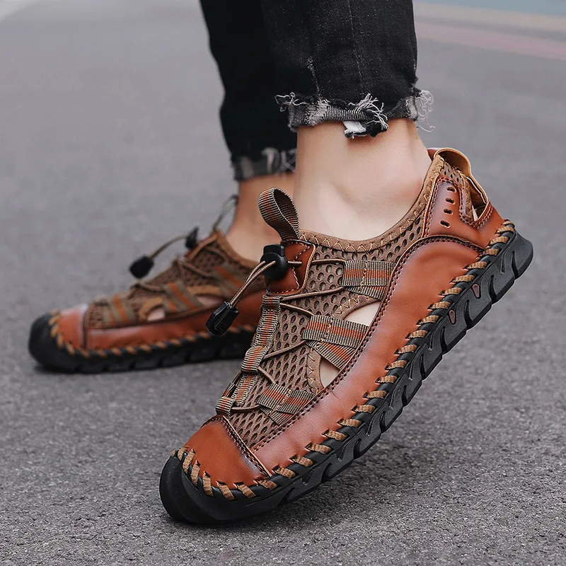 Drawato diy Hot Sale Summer Men's Sandals Outdoor Non-slip Men's Beach Sandals Handmade Genuine Leather Men's Shoes Fashion Men Sneakers