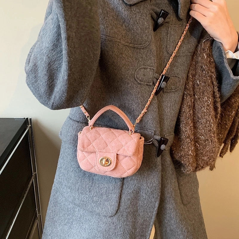 Women's Suede Solid Color Basic Metal Button Square Lock Clasp Shoulder Bag Crossbody Bag