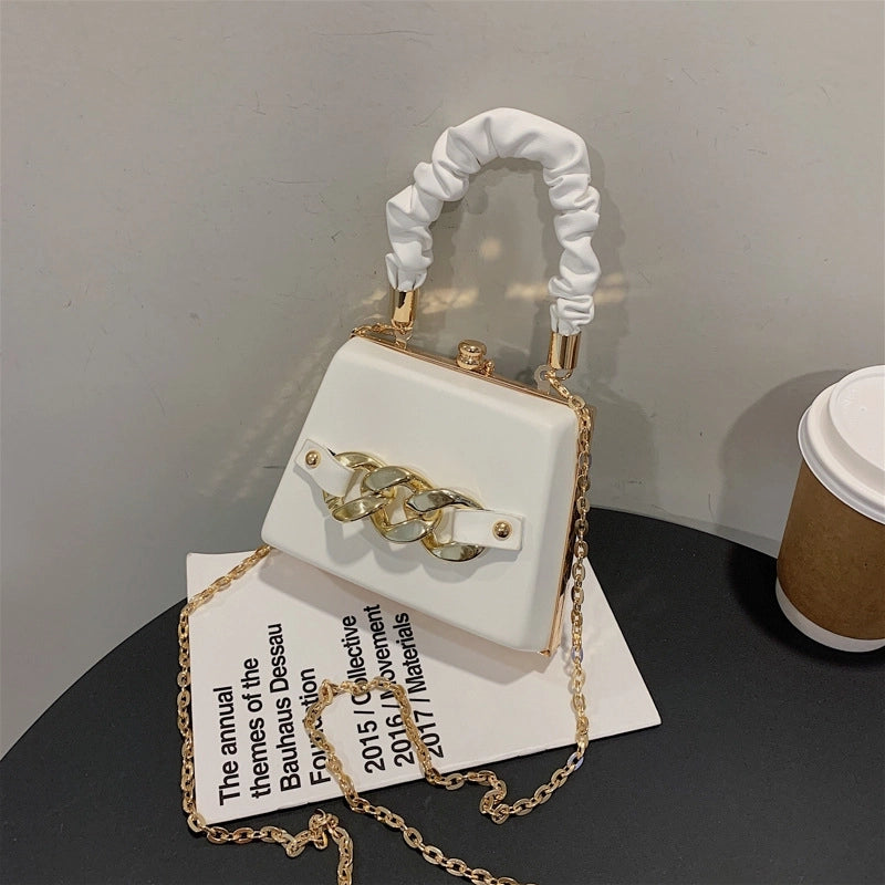 Women's Small Pu Leather Solid Color Classic Style Lock Clasp Handbag