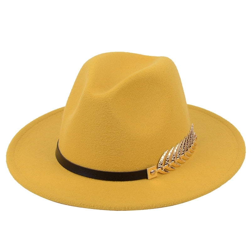 Metal Leaf Women's Woolen Hat Jazz Hat Autumn And Winter British Retro Top Hat Women