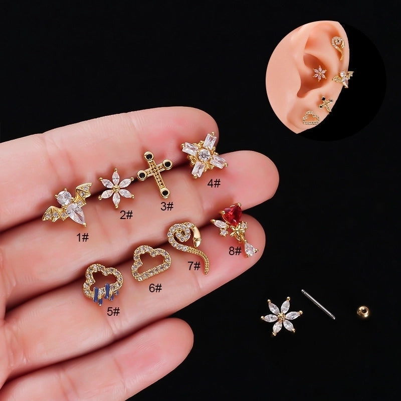 Ear Cartilage Rings & Studs Fashion Geometric 316L Stainless Steel  Copper Plating Zircon
