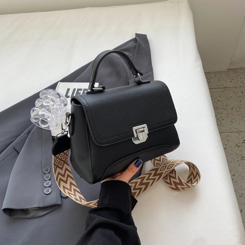 Women's Medium All Seasons Pu Leather Color Block Classic Style Square Lock Clasp Shoulder Bag