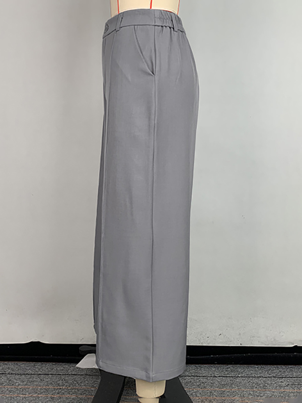 Loose Wide Leg Pockets Solid Color Ninth Pants Trousers