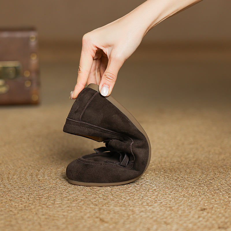 Women's Suede Leather Lace-Up Boat Shoes Round Toe Casual Driving Loafers in Deep Brown/Coffee