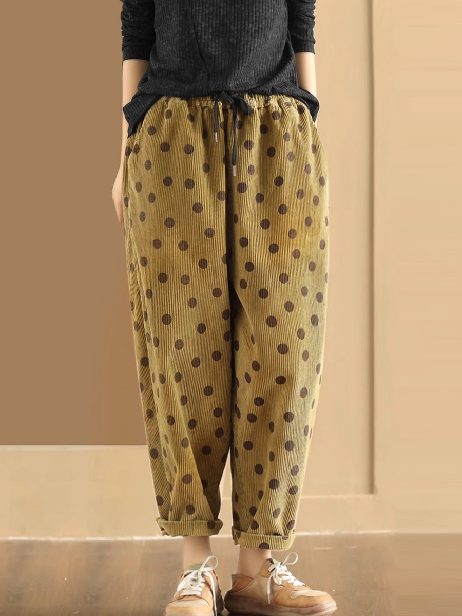 Plus Size Women Vintage Dot Corduroy Harem Pants