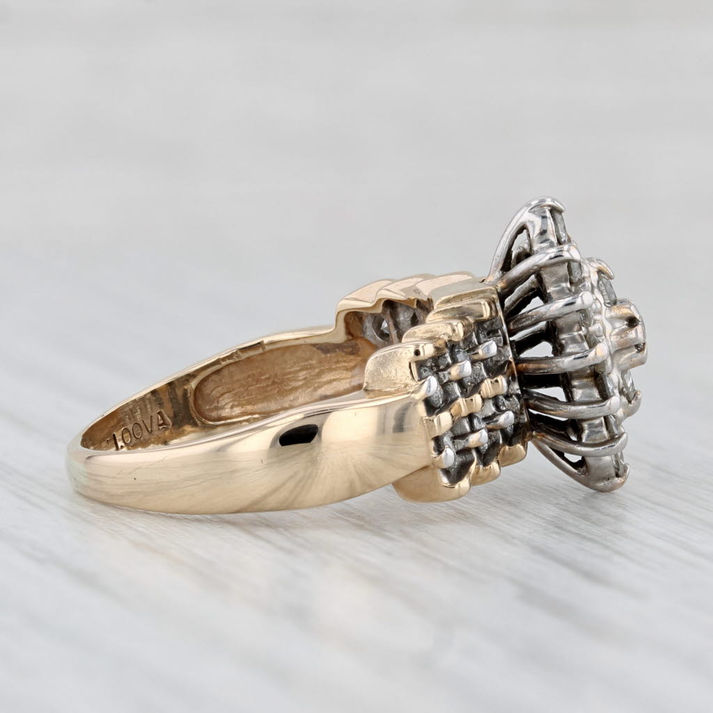 0.96ctw Diamond Cluster Ring 14k Yellow White Gold Size 8.5 Engagement