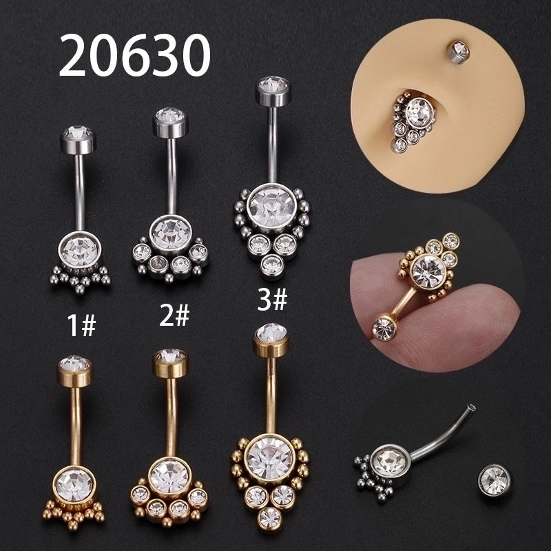 Minimalist Round Stainless Steel Inlay Zircon Belly Ring 1 Piece