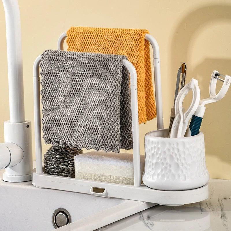 Rag Draining Rack Punch-free Sink Steel Ball Sponge Storage Rack Kitchen Cleaning Supplies Countertop Storage Rack