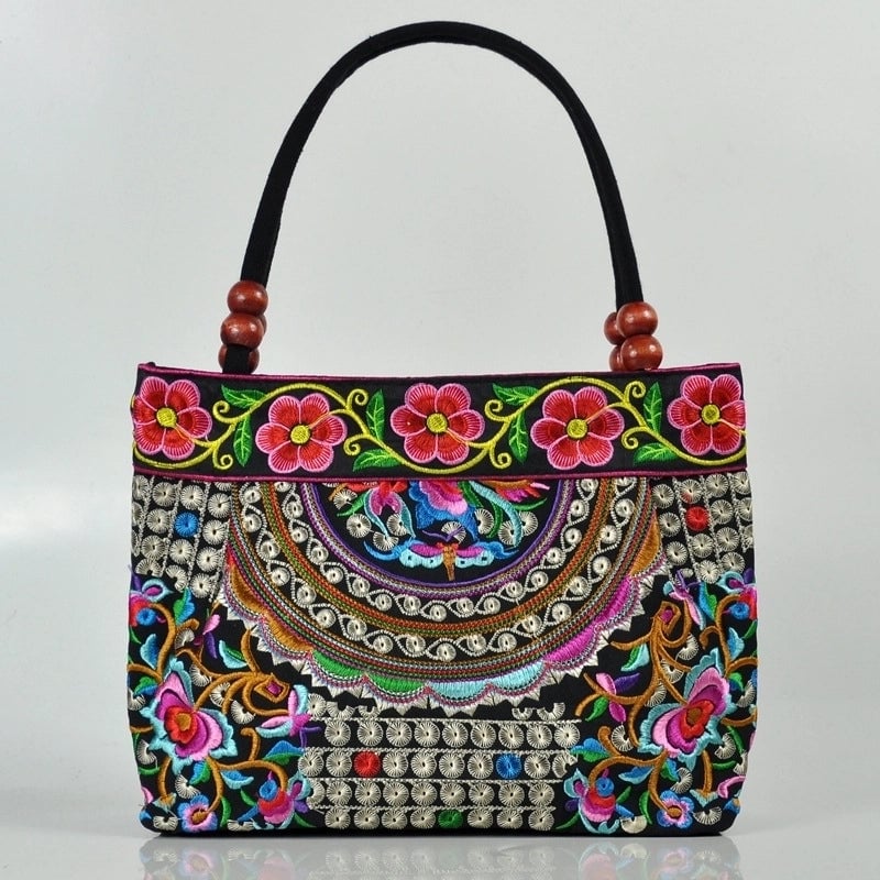 Women's Small Cotton Flower Classic Style Square Zipper Shoulder Bag