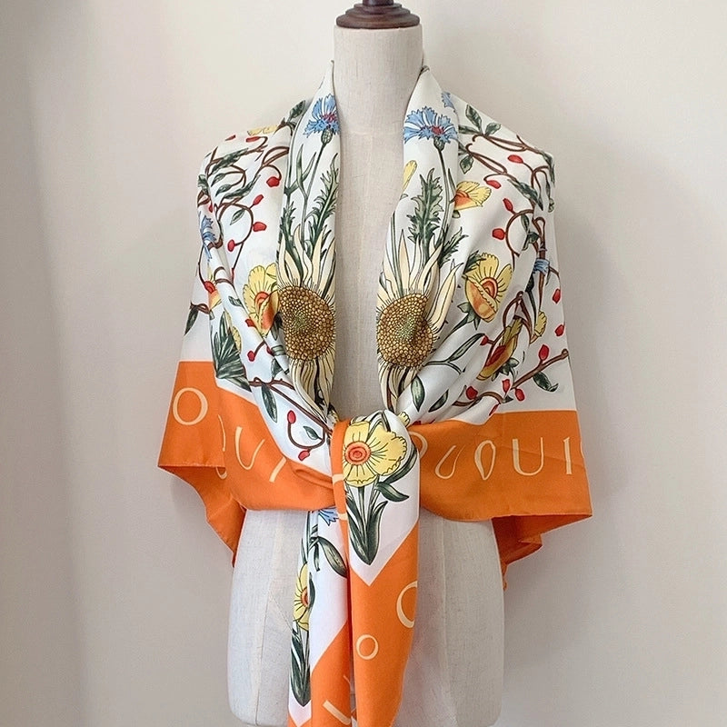 Women's Elegant Minimalist Plant Polyester Silk Scarf