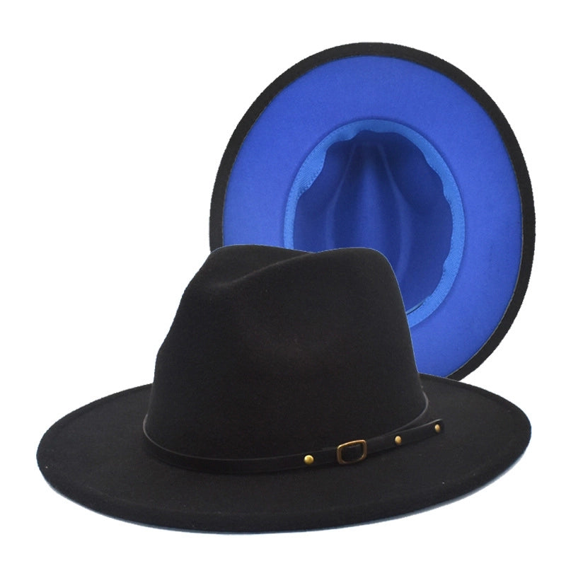 New Women's Woolen Top Hat Fashion Red And Black Color-matching Hat Women's Flat-brimmed Jazz Hat