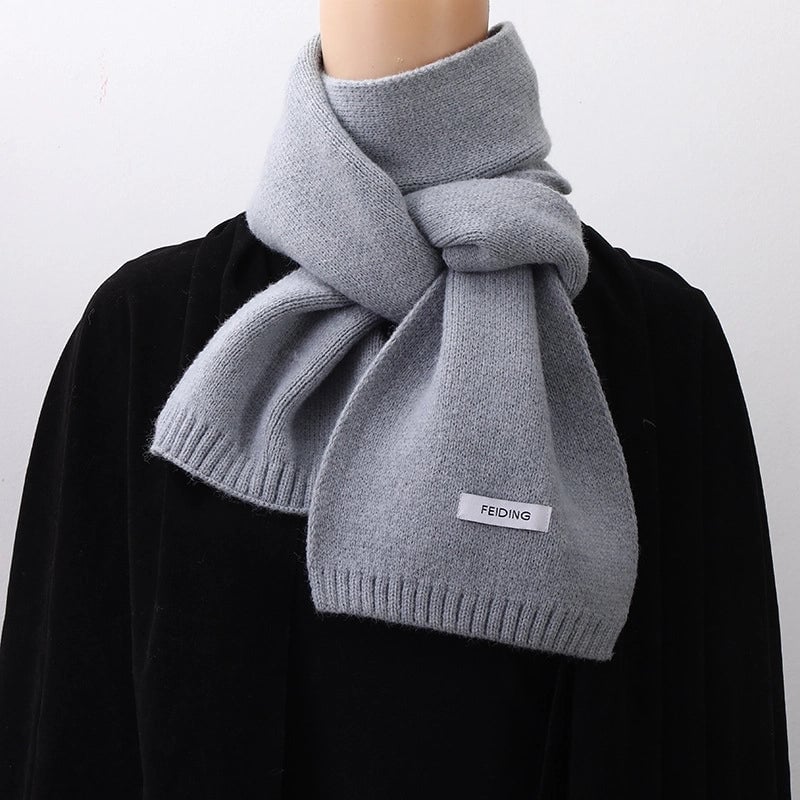 Warm Solid Color Scarf Women's Autumn And Winter Solid Color Patch Fashionable Student's New Knitted Small Scarf