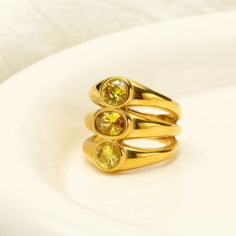 3 Pieces Minimalist Commute Geometric Titanium Steel Inlay Zircon Rings