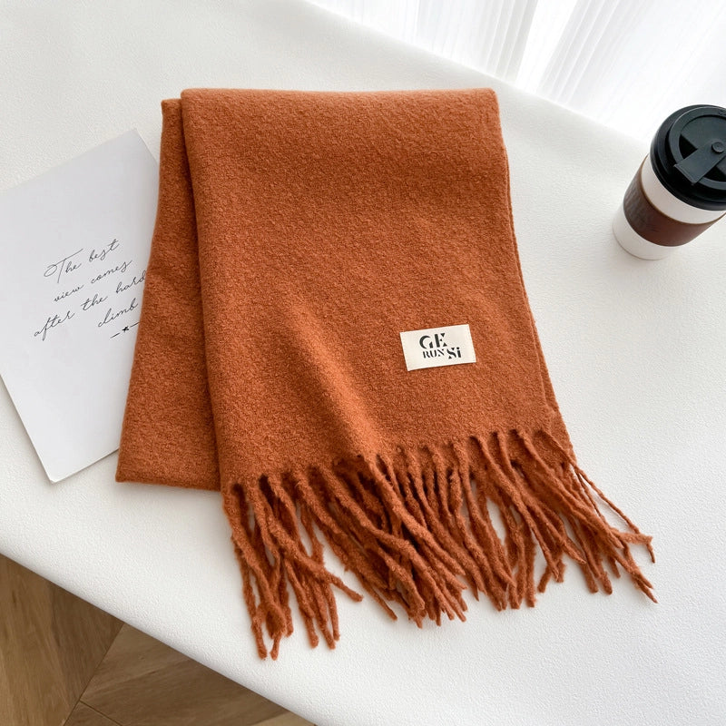 Women's Minimalist Solid Color Imitation Cashmere Tassel Scarf