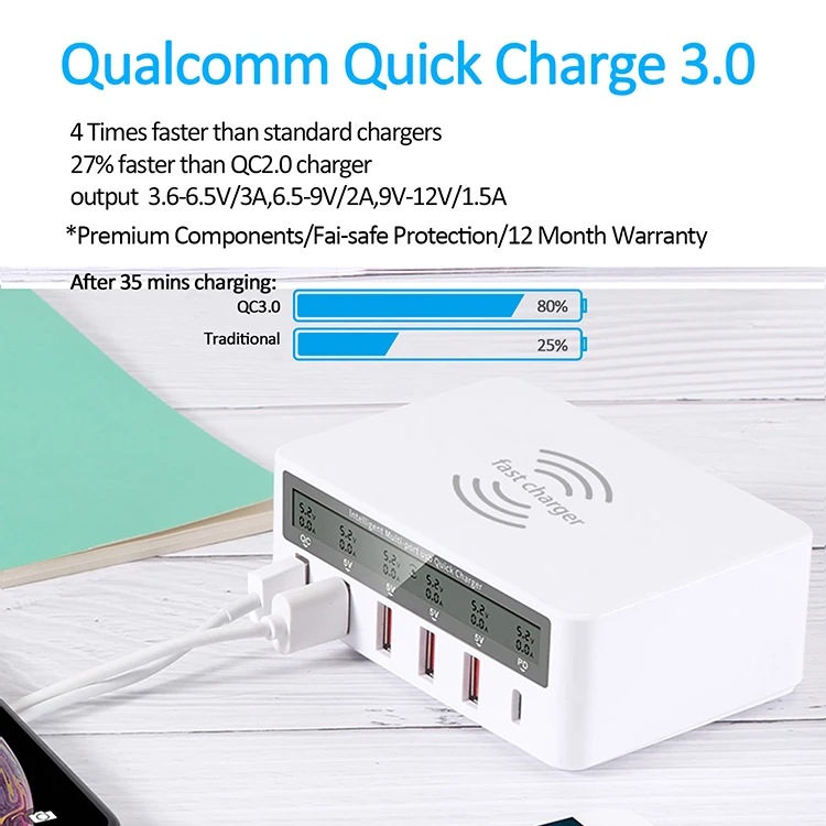 Charging at Low Temperature 100W Mobile Phone USB Power Adapter Wireless Multi Fast Charger Station