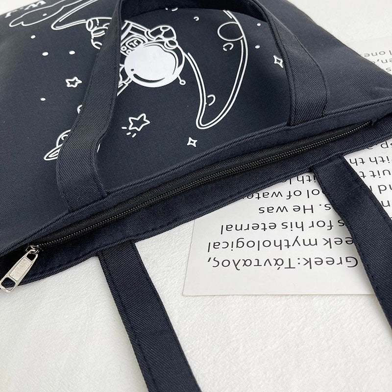 Women's Large Canvas Cartoon Classic Style Zipper Canvas Bag