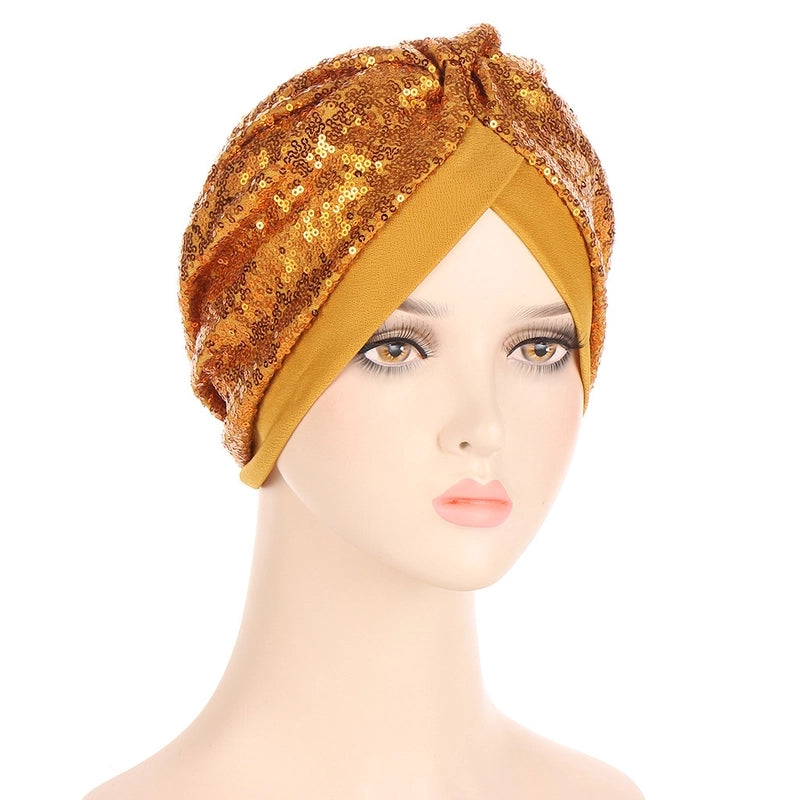 New Multi-color Sequined Front And Rear One Needle Sequined Headscarf Hat Fashion Closed Toe Cap