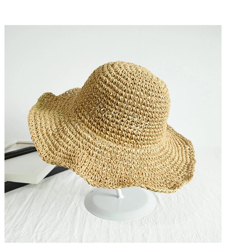 Women's Summer Hat Hand-woven Straw Hat Spring And Autumn Outdoor Sunshade Hat Beach Sunscreen Hat Foldable