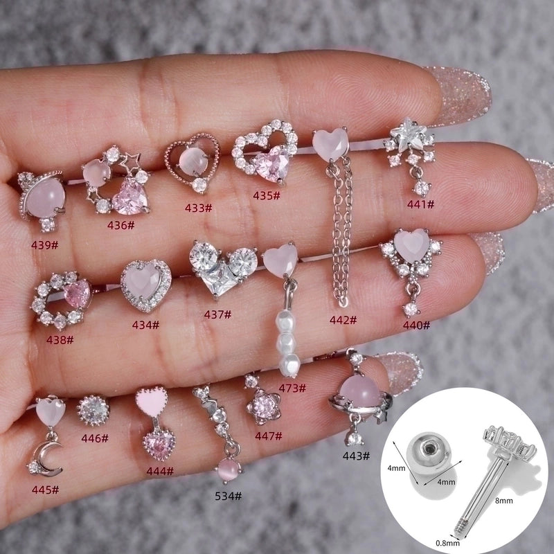 5 Pieces Sweet Heart Shape Copper Inlaid Zircon Drop Earrings Ear Studs 1 Piece