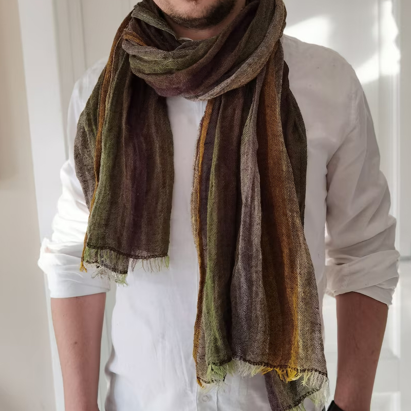 Men's Colorful Striped Natural Linen Scarf