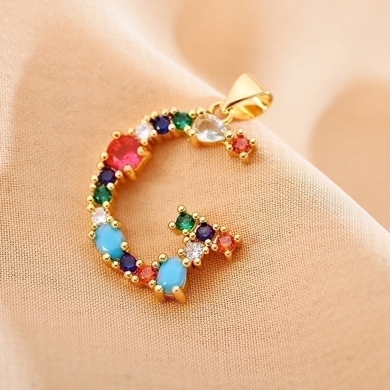 Copper Gold Plated Modern Style Shiny Inlay Letter Glass Stone Zircon Pendant Necklace