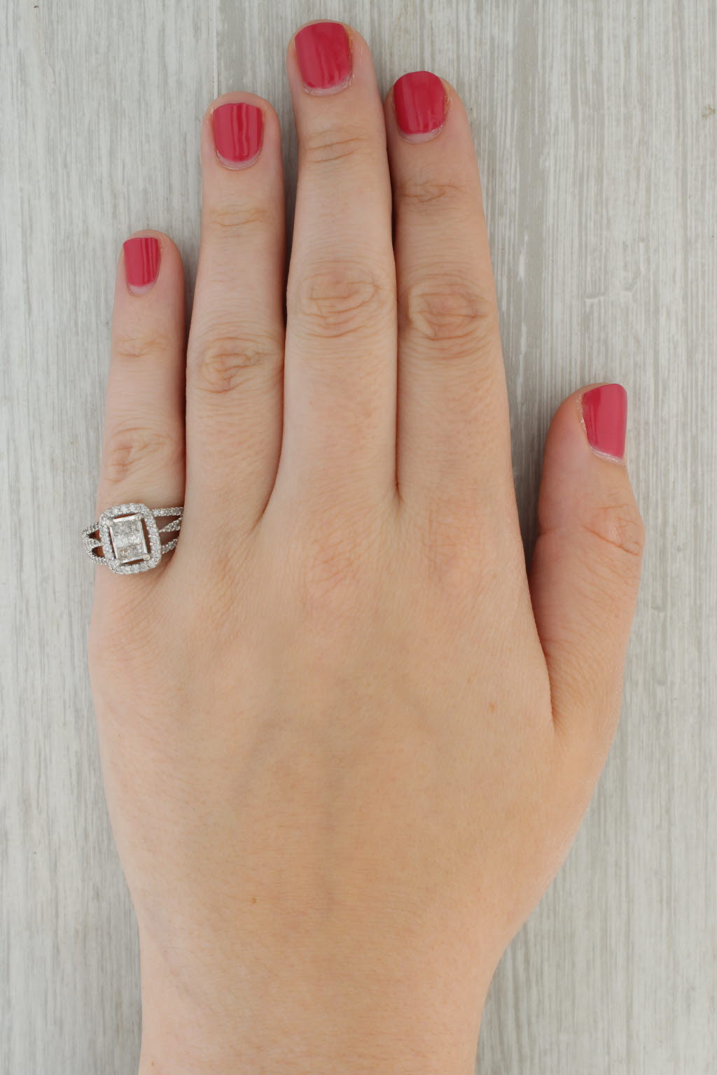 0.91ctw Princess Diamond Halo Engagement Ring 10k White Gold Size 7