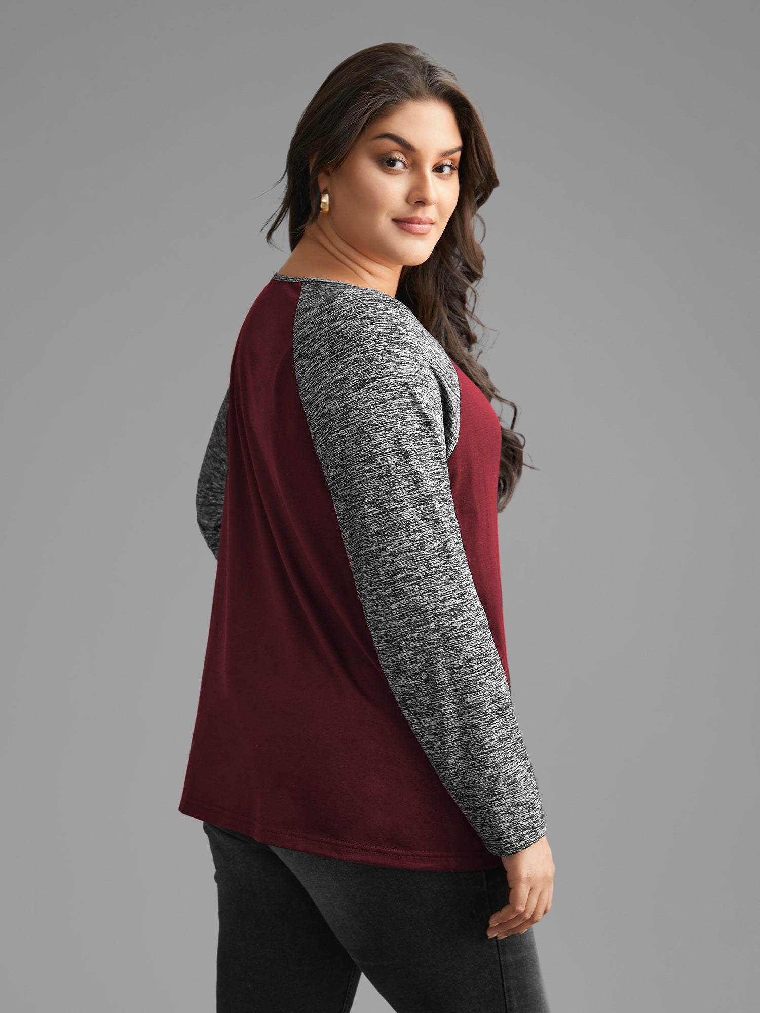 Heather Patchwork Button Detail Stretchy T-Shirt