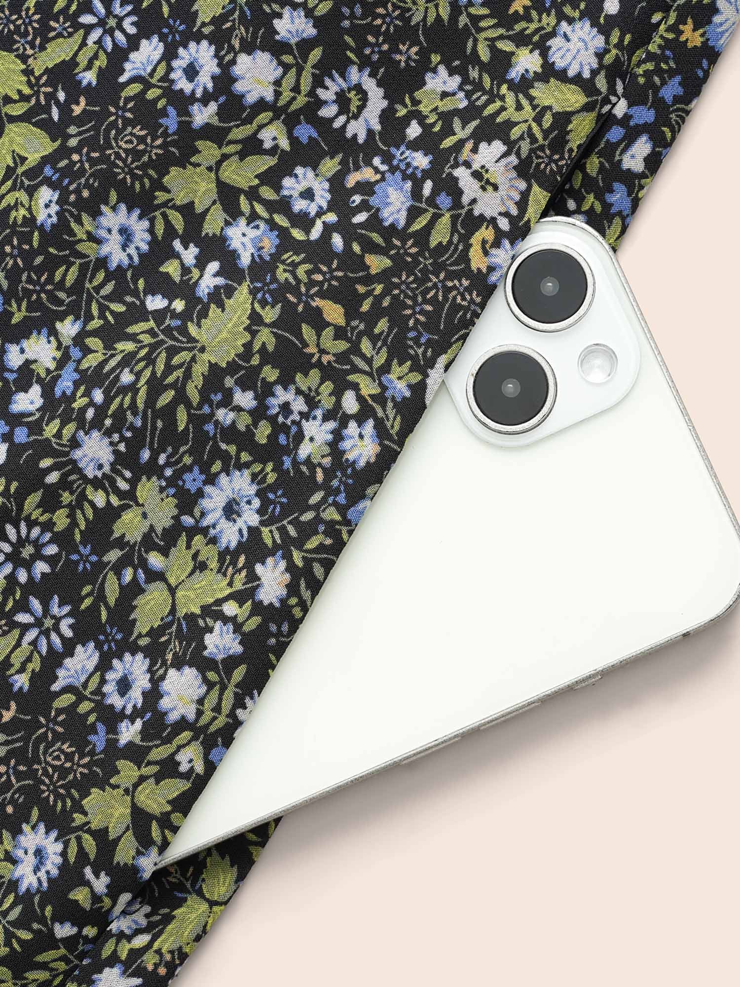 Ditsy Floral Overlap Collar Midi Dress