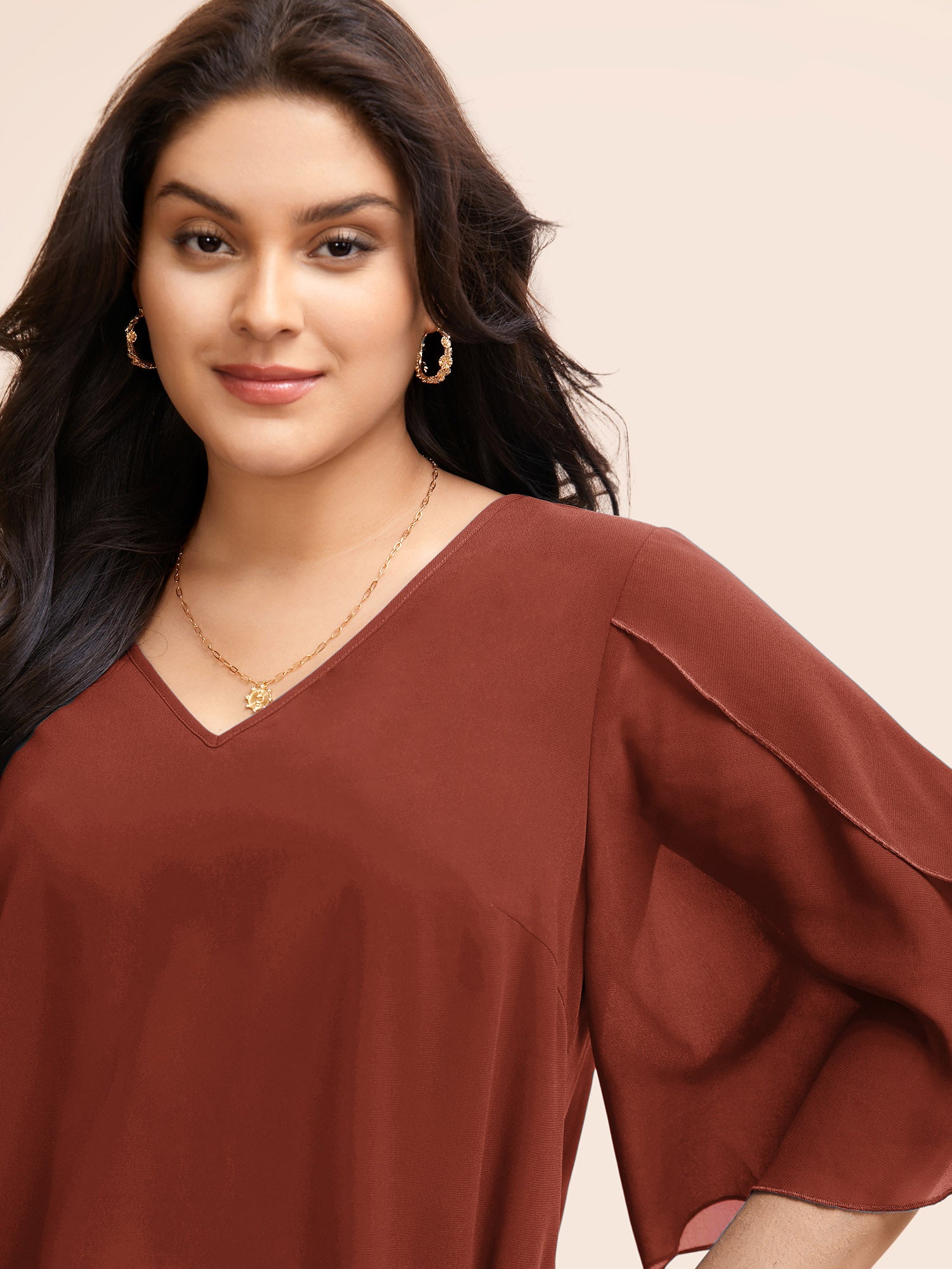 Chiffon Gathered Petal Sleeve Blouse