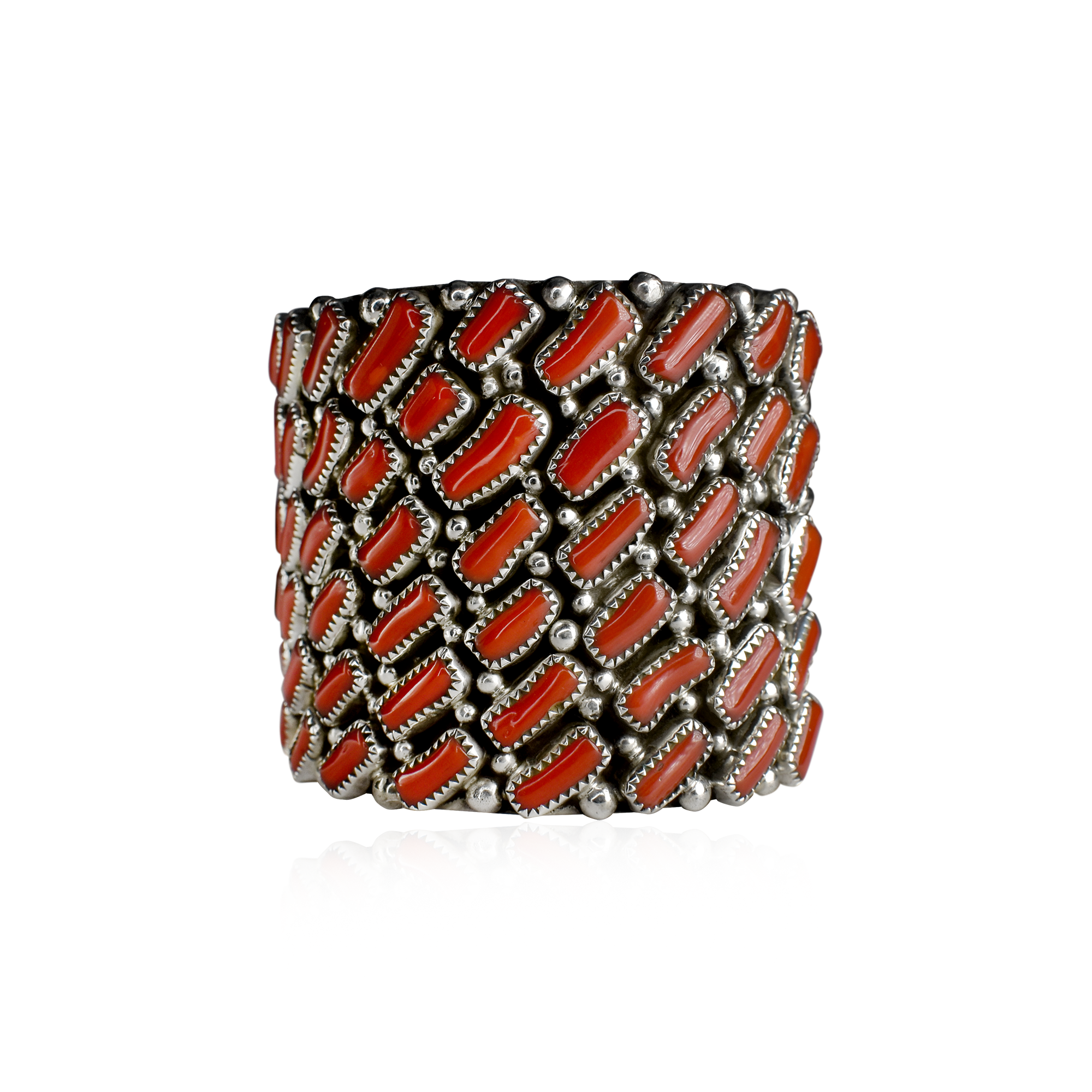 Sea of Japan Baguette Cut Coral and Sterling Silver Cuff