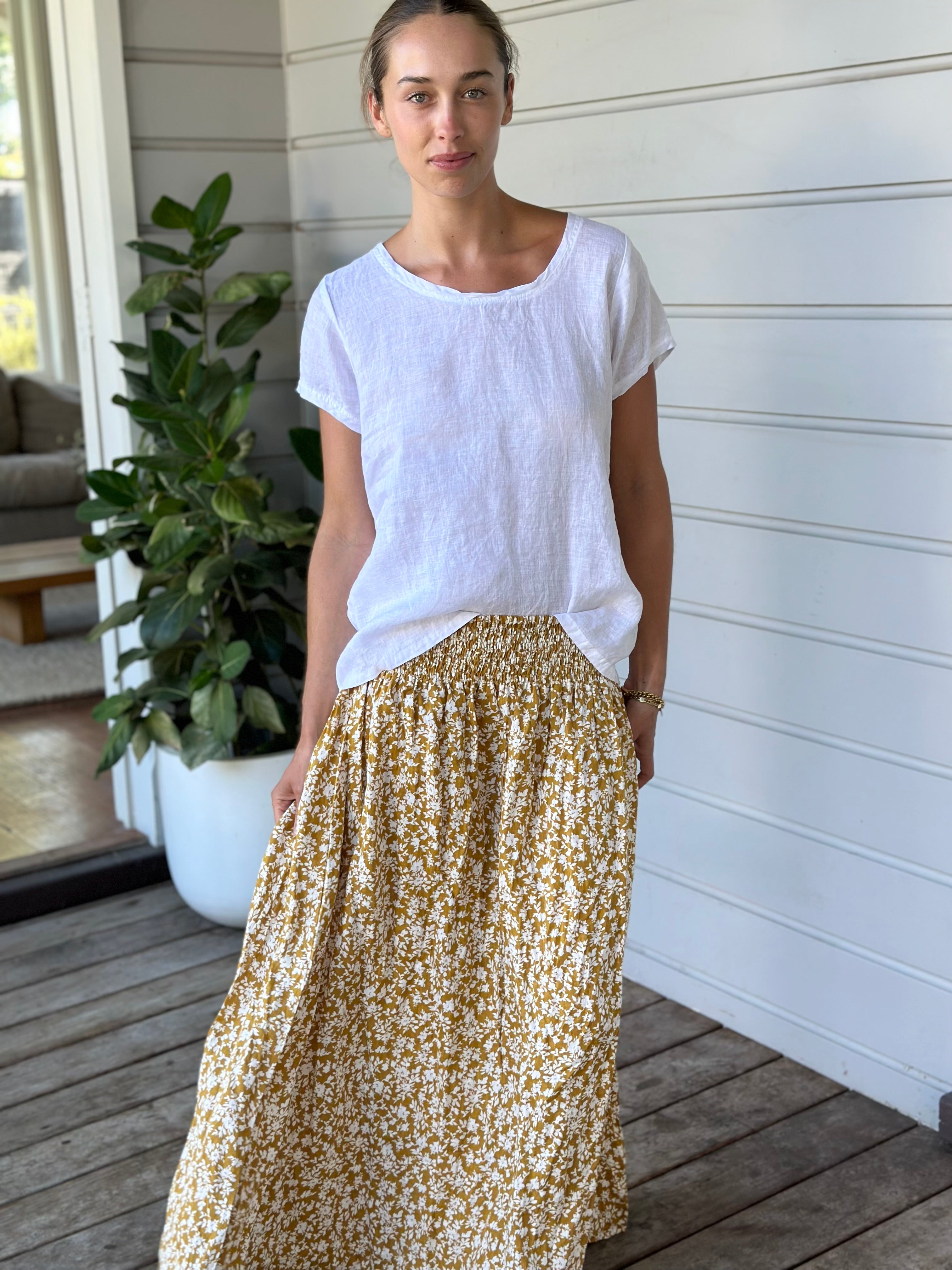 lulu skirt - turmeric floral linen