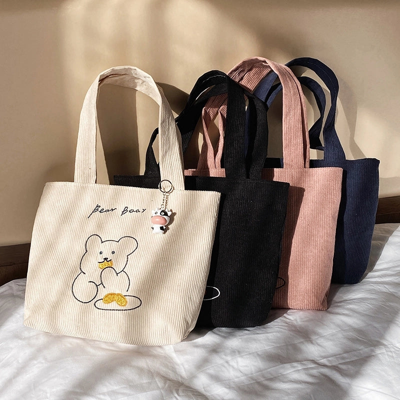 Women's Large Nylon Cartoon Bear Cute Square Open Shoulder Bag