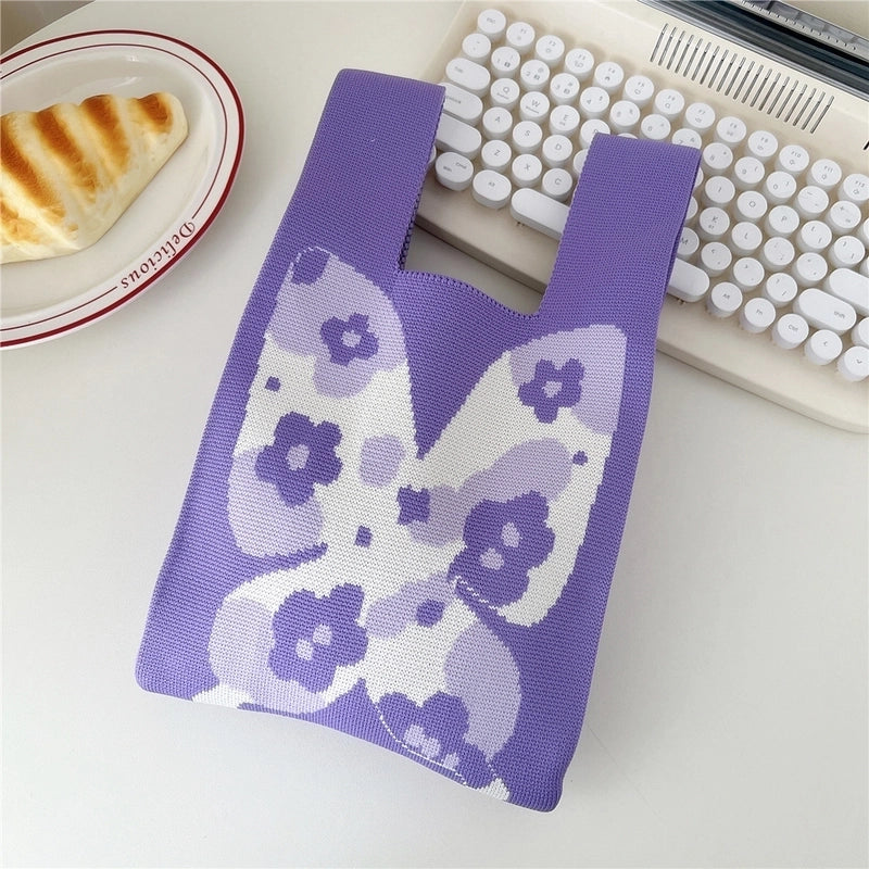 Women's Small Knit Flower Butterfly Vintage Style Open Shopping Bags