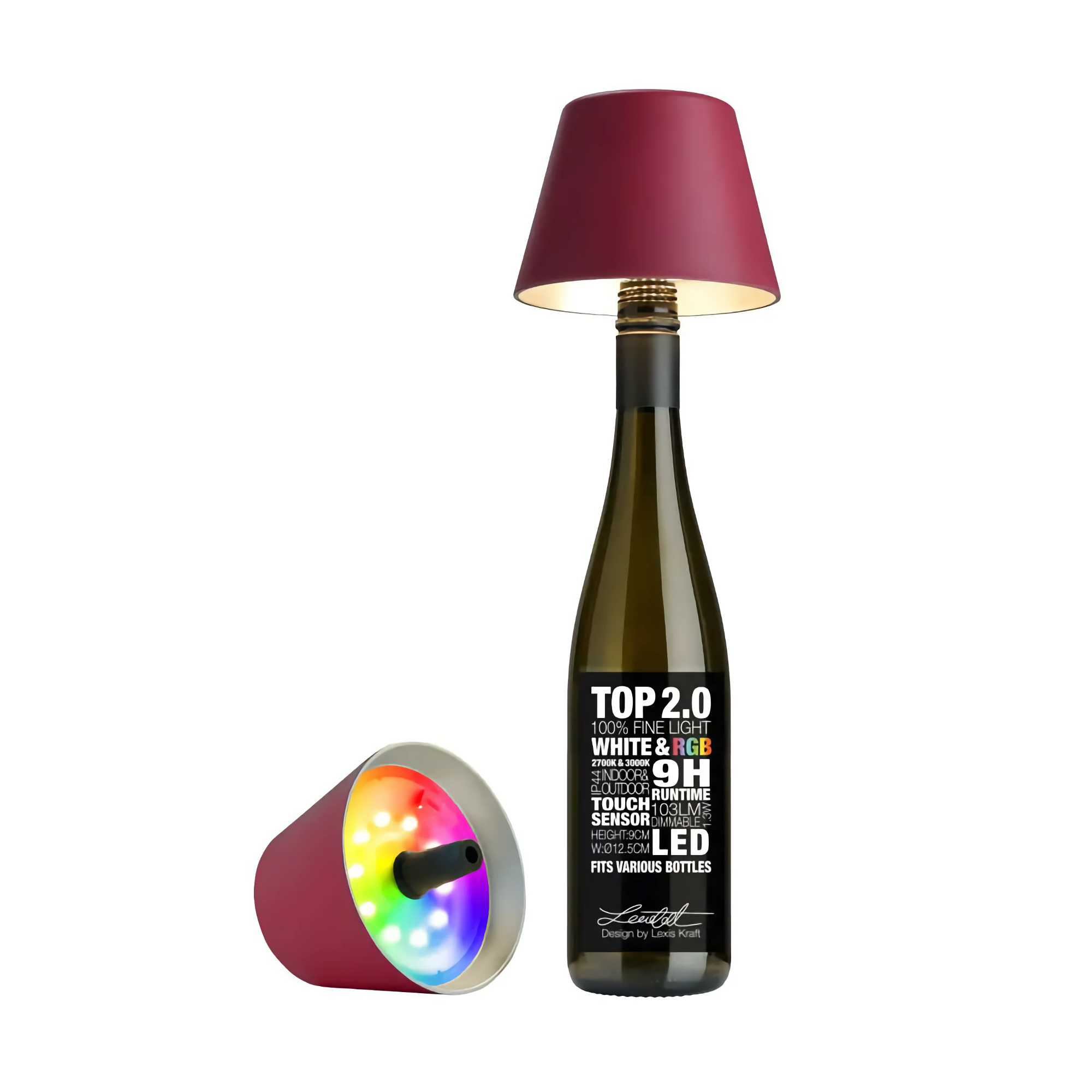 Sompex TOP 2.0 bottle light. bordeaux