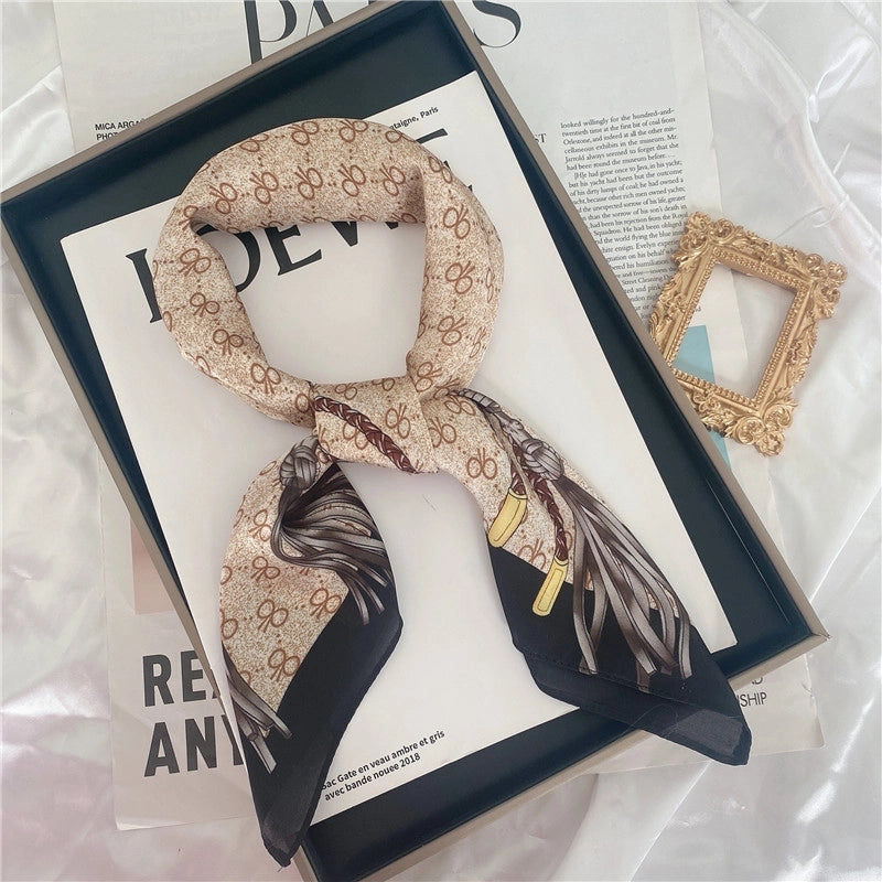 Women's Elegant Letter Flower Satin Silk Scarf