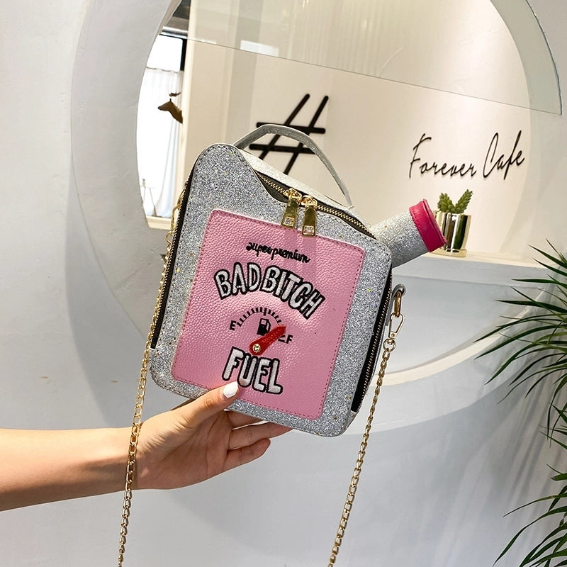 Women's Medium Pu Leather Letter Color Block Streetwear Sequins Square Zipper Crossbody Bag