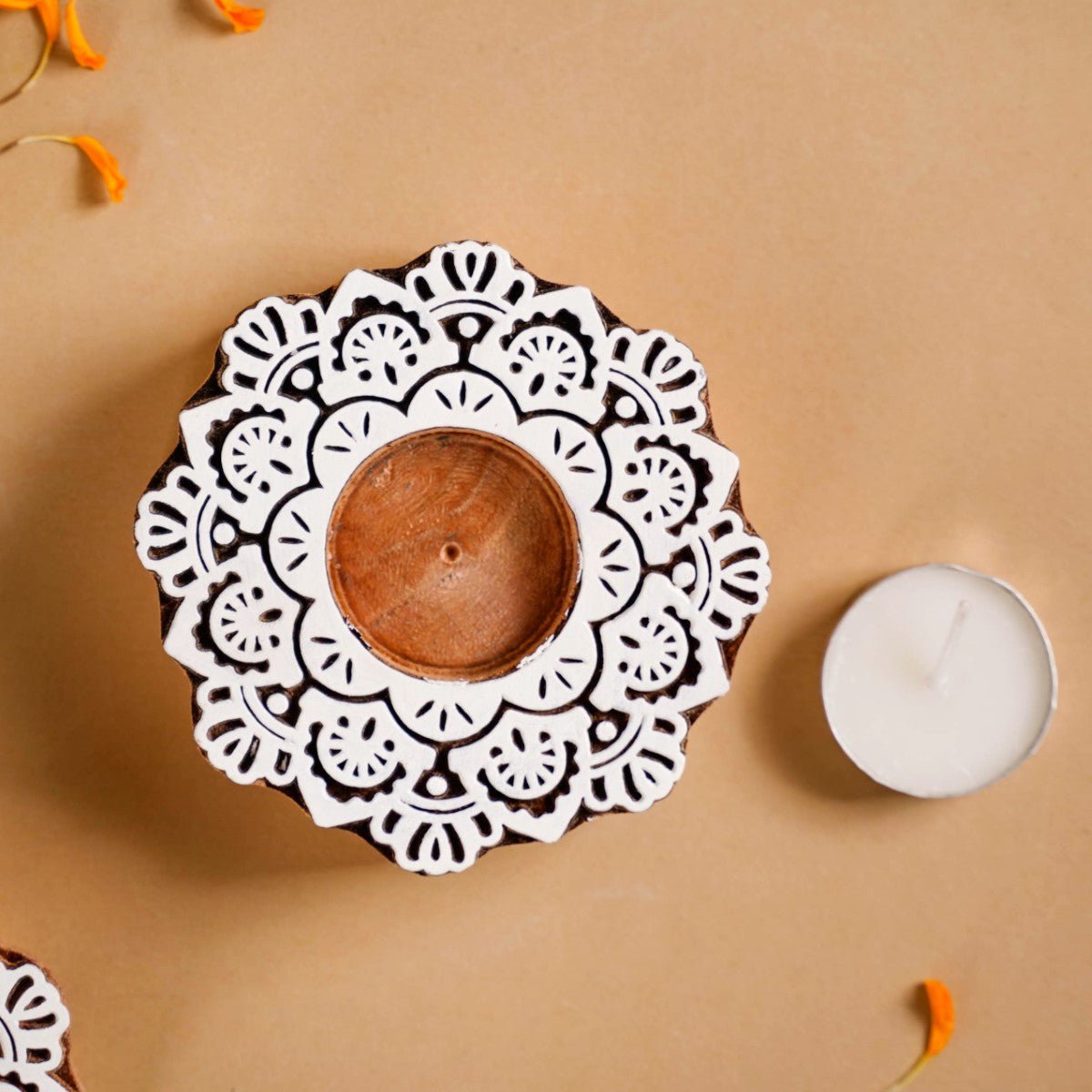 Handmade Floral Mandala Tea Light Holder Set Of 2