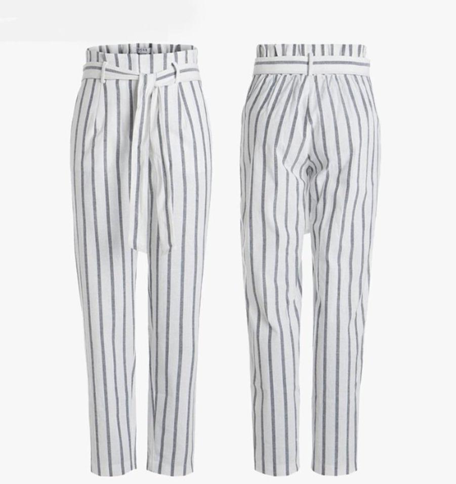 Striped Mid Waist Trousers With Belt